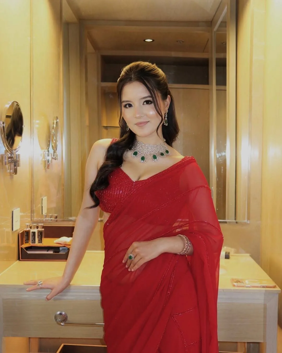 Simply Stunning Red Faux Georgette Sequin Saree