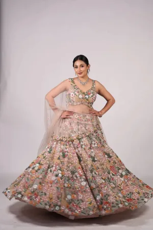 Floral Rainbow Sequin Net Lehenga Set