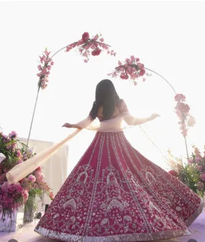 Rosé Royale Embroidered Slub Silk Lehenga Set
