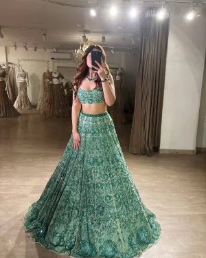 Pastel Green Georgette Rainbow Sequin Lehenga Set
