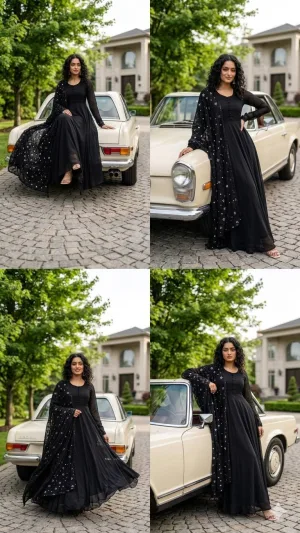 Midnight Noir Georgette Anarkali Suit Set