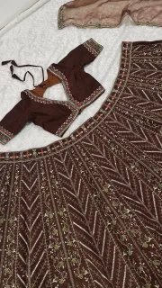 Chocolate Royale Thai Silk Designer Lehenga alternate view