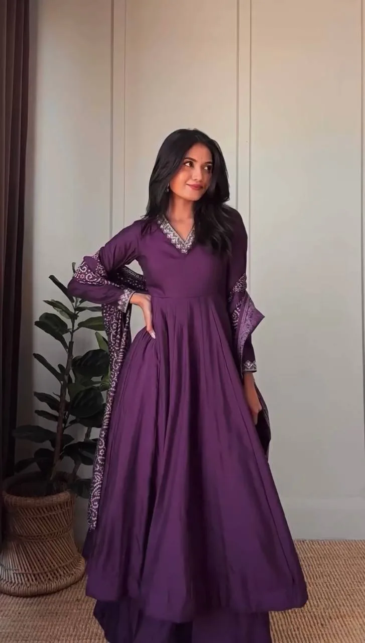 Royal Plum Jalpari Silk Anarkali Suit Set