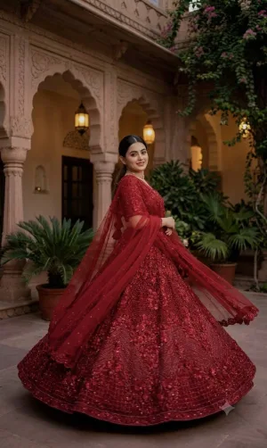 Crimson Royal Net Lehenga Set