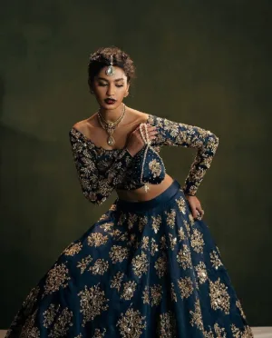 Midnight Royal Polo Silk Lehenga