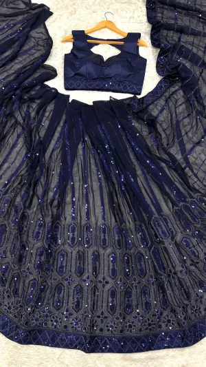 Midnight Azure Georgette Sequin Saree