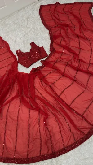 Simply Stunning Red Faux Georgette Sequin Saree