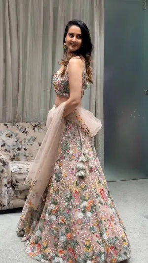 Floral Rainbow Sequin Net Lehenga Set