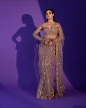 Mocha Glam Net Designer Saree