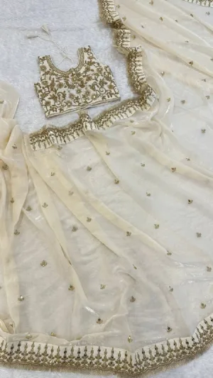 Ivory Aura Glass Satin Silk Saree