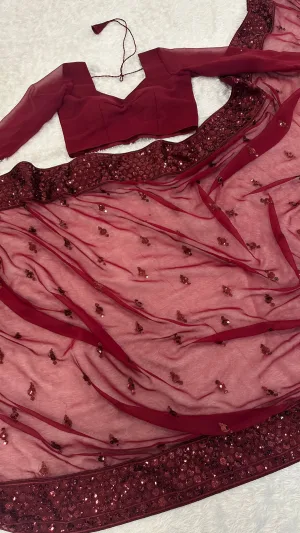 Midnight Wine Sequin Georgette Saree