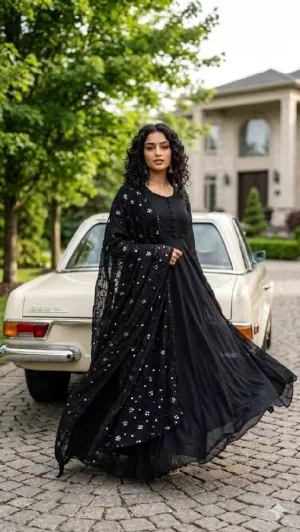Midnight Noir Georgette Anarkali Suit Set