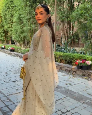 Ivory Aura Glass Satin Silk Saree