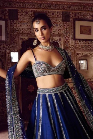 Ethereal Royal Blue Thai Silk Lehenga Set