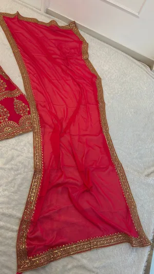 Crimson Muga Silk Lehenga Set