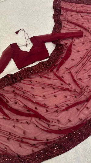 Midnight Wine Sequin Georgette Saree