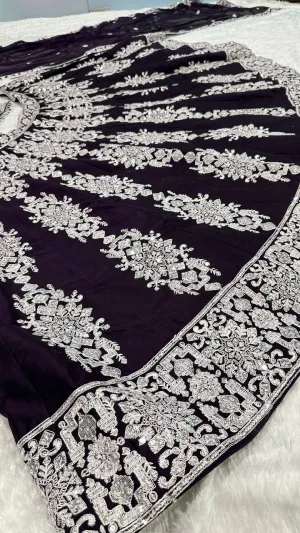 Dark Violet Bloom Heritage Lehenga