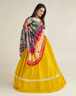 Kesariya Rang Gamthi Satin Silk Lehenga Set