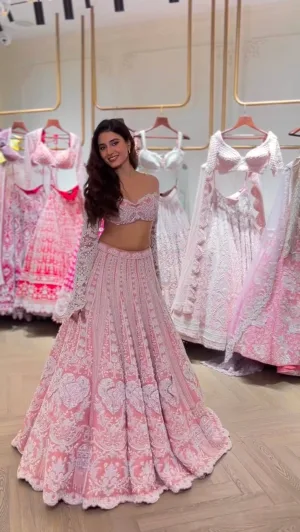 Rosé Blossom Slub Silk Lehenga Set