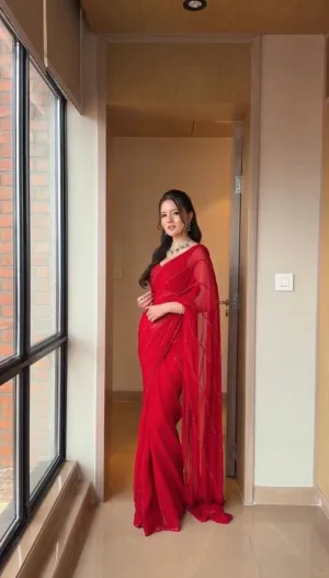 Simply Stunning Red Faux Georgette Sequin Saree
