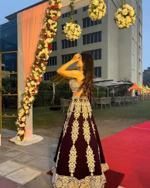 Dark Violet Bloom Heritage Lehenga