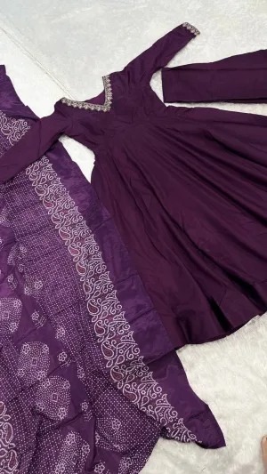 Royal Plum Jalpari Silk Anarkali Suit Set