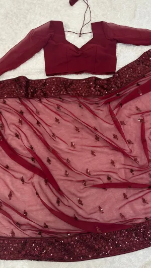 Midnight Wine Sequin Georgette Saree