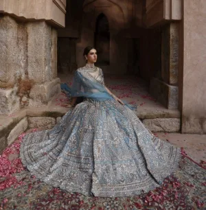 Slate Blue Crape Silk Lehenga Set