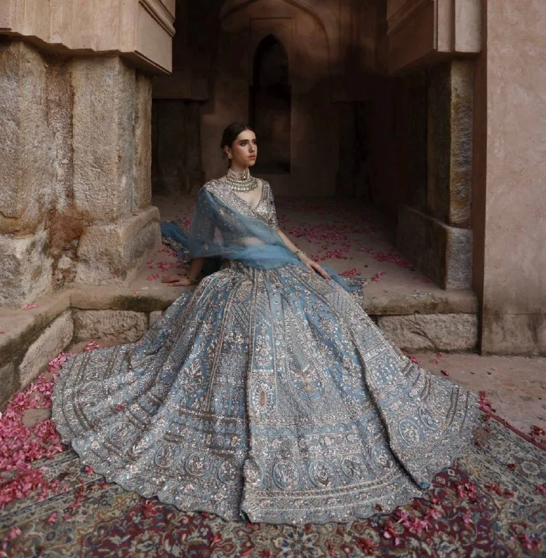 Slate Blue Crape Silk Lehenga Set