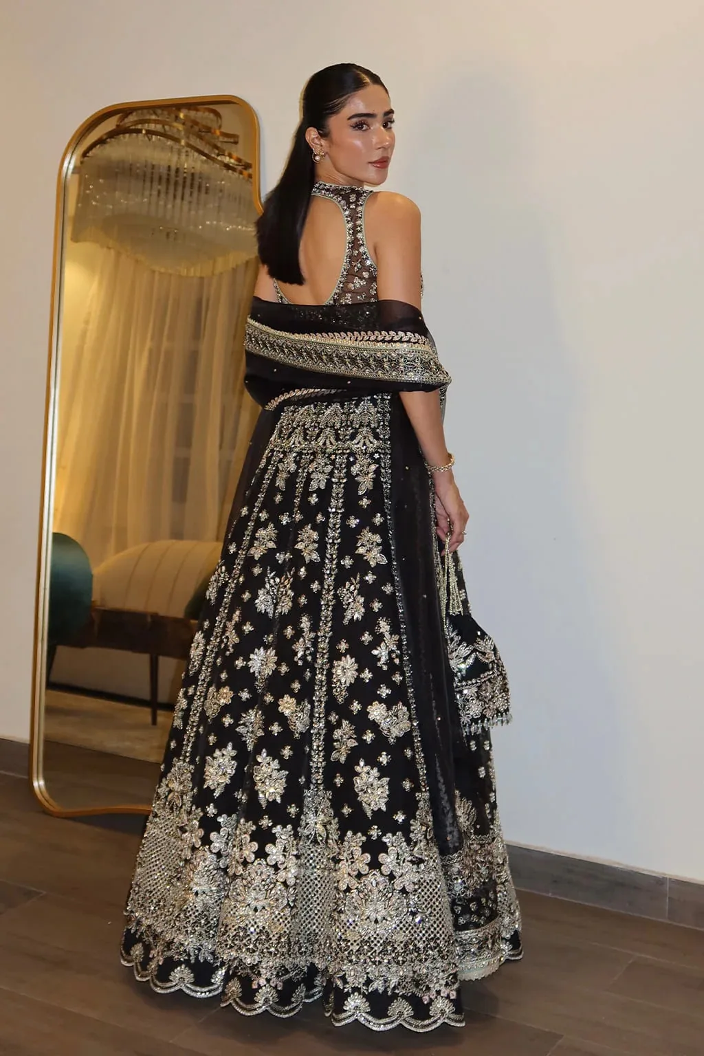 Midnight Noir Chinon Silk Lehenga Set