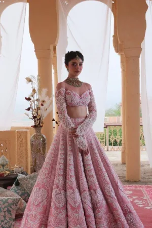 Rosé Blossom Slub Silk Lehenga Set