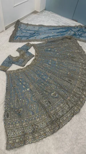 Slate Blue Crape Silk Lehenga Set