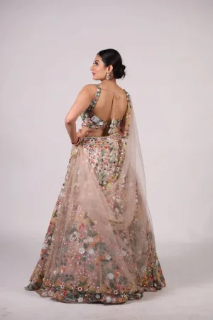 Floral Rainbow Sequin Net Lehenga Set