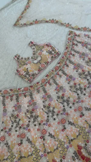 Floral Rainbow Sequin Net Lehenga Set