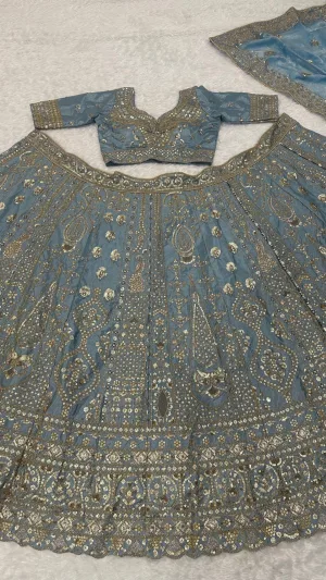 Slate Blue Crape Silk Lehenga Set