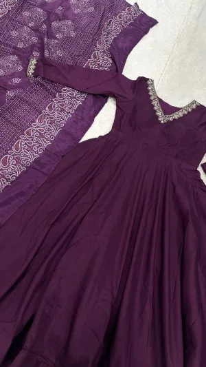 Royal Plum Jalpari Silk Anarkali Suit Set