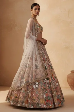 Floral Rainbow Sequin Net Lehenga Set
