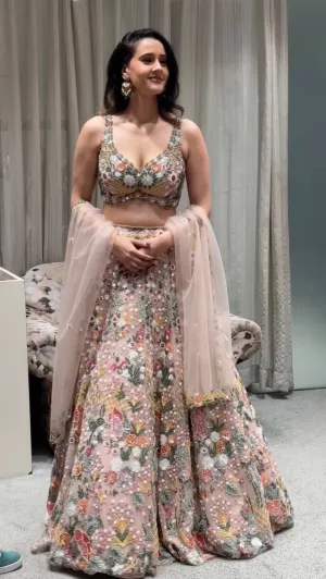 Floral Rainbow Sequin Net Lehenga Set