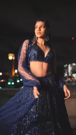 Midnight Sequin Net Lehenga Set