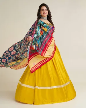 Kesariya Rang Gamthi Satin Silk Lehenga Set