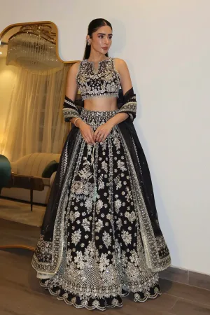Midnight Noir Chinon Silk Lehenga Set