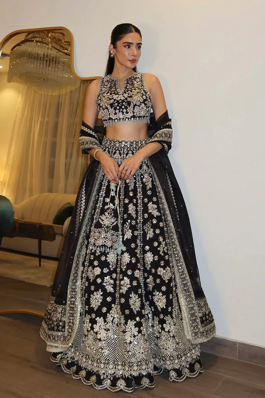 Midnight Noir Chinon Silk Lehenga Set alternate view