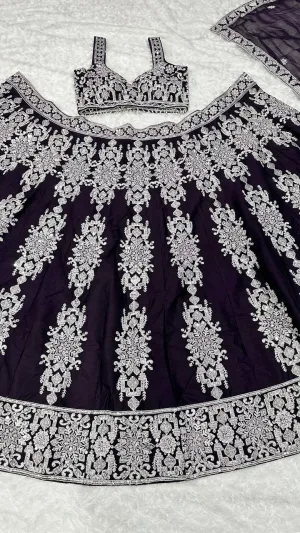 Dark Violet Bloom Heritage Lehenga