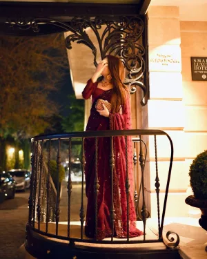 Midnight Wine Sequin Georgette Saree