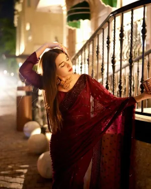 Midnight Wine Sequin Georgette Saree