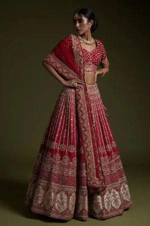 Crimson Royale Rangoon Silk Lehenga Set