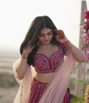 Rosé Royale Embroidered Slub Silk Lehenga Set