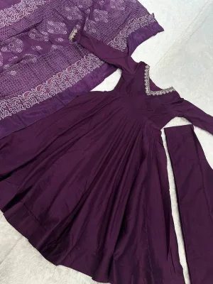 Royal Plum Jalpari Silk Anarkali Suit Set