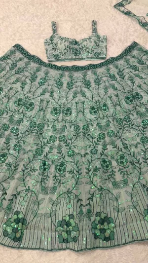 Pastel Green Georgette Rainbow Sequin Lehenga Set