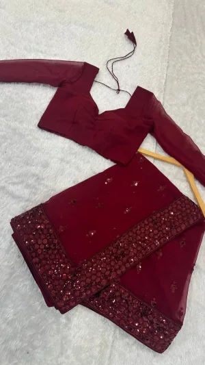 Midnight Wine Sequin Georgette Saree